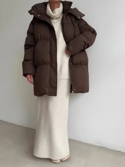 Hirsionsan 2025 Casual Waist Slimming Hooded Mid To Long Length Bread Cotton Jacket Women's Thick Cotton Jacket Brown