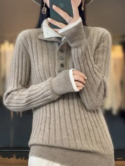 Women's Turn-down Collar Pullover Sweater 100% Merino Wool Autumn Winter Thickened Warm Casual Cashmere Knitwear Clothes