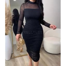 Women's Fashion Slim Fit Colorful Dress Outwear Ladies Sexy Tight Party Dress Long Sleeve Mock Neck Warp Hip Skirts Clothings