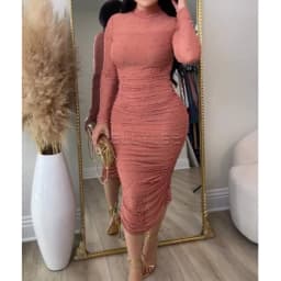 Women's Fashion Slim Fit Colorful Dress Outwear Ladies Sexy Tight Party Dress Long Sleeve Mock Neck Warp Hip Skirts Clothings
