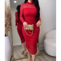 Women's Fashion Slim Fit Colorful Dress Outwear Ladies Sexy Tight Party Dress Long Sleeve Mock Neck Warp Hip Skirts Clothings