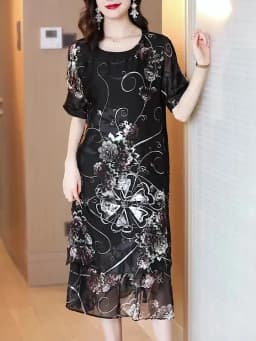 YOLANFAIRY 65% Mulberry Silk Dresses Woman Summer Loose Vintage Jacquard Dress Elegant Women's Dresses Korean Fashion Vestidos