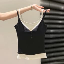Fashion Fake Two Piece Camisole for Woman Spring Autumn Short Slim Fit Chest Pad Tank Women Korean Street Spicy Girl Clothes
