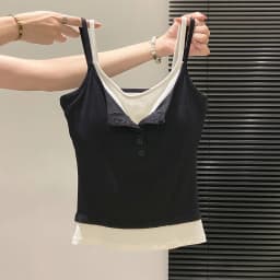 Fashion Fake Two Piece Camisole for Woman Spring Autumn Short Slim Fit Chest Pad Tank Women Korean Street Spicy Girl Clothes
