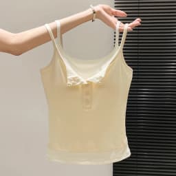 Fashion Fake Two Piece Camisole for Woman Spring Autumn Short Slim Fit Chest Pad Tank Women Korean Street Spicy Girl Clothes