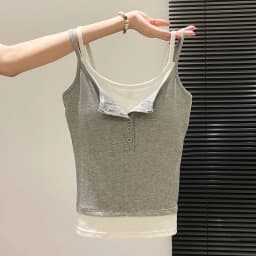 Fashion Fake Two Piece Camisole for Woman Spring Autumn Short Slim Fit Chest Pad Tank Women Korean Street Spicy Girl Clothes