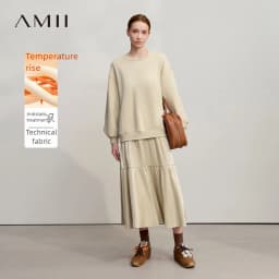 Amii Patchwork Women's Dress 2025 Winter New Casual Versatile Warm Sweater O-Neck Loose A Line Sweatershirt Dress Women 12544123