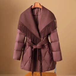 Fashion Woolen Patchwork Down Cotton Coat Winter Jacket Korean Version Lapel Waist Cinched Mid Length Elegant Cotton Overcoat