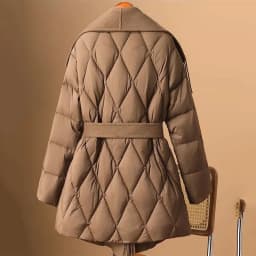 Fashion Woolen Patchwork Down Cotton Coat Winter Jacket Korean Version Lapel Waist Cinched Mid Length Elegant Cotton Overcoat