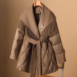 Fashion Woolen Patchwork Down Cotton Coat Winter Jacket Korean Version Lapel Waist Cinched Mid Length Elegant Cotton Overcoat