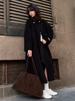DUSHU Classic Stand Collar Double-Breasted Wool Blend Overcoat - Timeless Women Trench Coat for Autumn and Winter Elegant Style