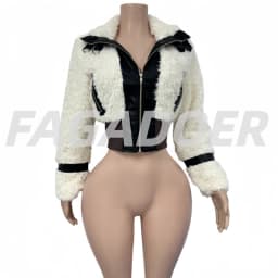 FAGADOER Winter New Casual Leather Fur Patchwork Coat Women Solid Color Long Sleeve Zipper Jacket Female Streetwear Clothing