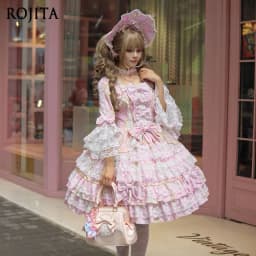 Women Dress Pink Long Sleeve OP Dress for Women Autumn New Original Design Lolita Sweet Lace Bell Sleeve Tiered Dress