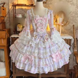 Women Dress Pink Long Sleeve OP Dress for Women Autumn New Original Design Lolita Sweet Lace Bell Sleeve Tiered Dress