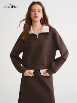 DUSHU 2025 Spring Autumn Women's Striped Pattern Hooded Sweatshirt Set - Casual Two-Piece Outfit with Contrast Splicing
