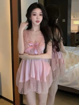 French Style Fairy Cute Pink Nightdress Pure Desire Casaul Style Lace Strap Princess Style Sweet Summer Mesh Dress Elegant M8T1
