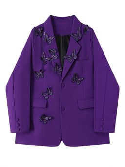 High street butterfly embroidery blazer for women Spring autumn Black Purple Loose Single breasted jacket 2026 New INKEO 5O113