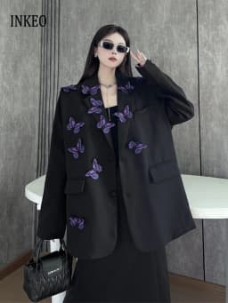 High street butterfly embroidery blazer for women Spring autumn Black Purple Loose Single breasted jacket 2026 New INKEO 5O113