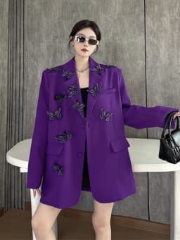High street butterfly embroidery blazer for women Spring autumn Black Purple Loose Single breasted jacket 2026 New INKEO 5O113