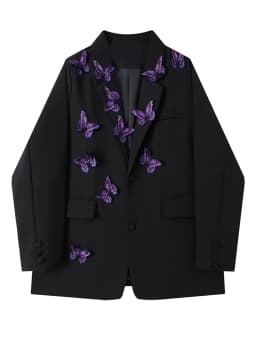 High street butterfly embroidery blazer for women Spring autumn Black Purple Loose Single breasted jacket 2026 New INKEO 5O113