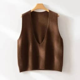 100% Wool Seamless Sweater Vest,Women Autumn Winter V-Neck Loose Sleeveless Knitted Tops