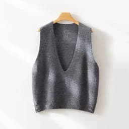 100% Wool Seamless Sweater Vest,Women Autumn Winter V-Neck Loose Sleeveless Knitted Tops