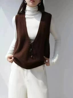 100% Wool Seamless Sweater Vest,Women Autumn Winter V-Neck Loose Sleeveless Knitted Tops