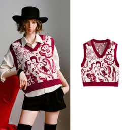 TOYOUTH Mengzhu Daji Co-branded New Year Knit Vest for Women 2025 Winter New Artistic Year of the Horse Totem Waistcoat Top