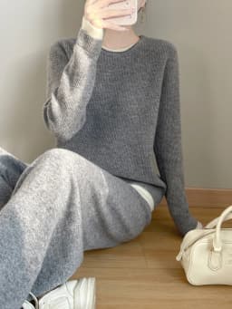 Women 100% Merino Wool Two Piece Sets Fake Two piece Sweater+Wide Leg Pant Casual Set Autumn Winter Color Blocked Loose Clothing