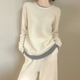 Women 100% Merino Wool Two Piece Sets Fake Two piece Sweater+Wide Leg Pant Casual Set Autumn Winter Color Blocked Loose Clothing