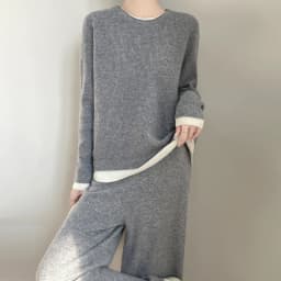 Women 100% Merino Wool Two Piece Sets Fake Two piece Sweater+Wide Leg Pant Casual Set Autumn Winter Color Blocked Loose Clothing