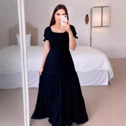 A Line Pleated Blue Princess Long Dresses Women Puff Sleeve High Waist Square Neck Maxi Dress Summer Solid Ruffles Party Dresses