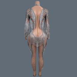 Classic Spandex Tassel Jumpsuit for Women Nightclub Party Sexy Elastic Jumpsuit Event Showgirl Stage Performance Costume Huichen