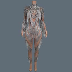 Classic Spandex Tassel Jumpsuit for Women Nightclub Party Sexy Elastic Jumpsuit Event Showgirl Stage Performance Costume Huichen