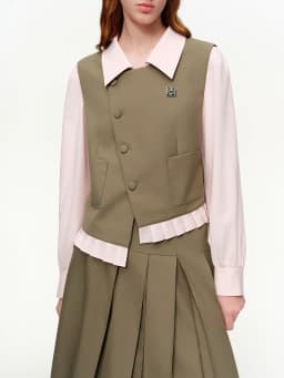 DUSHU Women's College Notes Style Asymmetrical Collar Top and Matching Pleated Skirt Set 2026 Spring New Arrinal Break Outfit