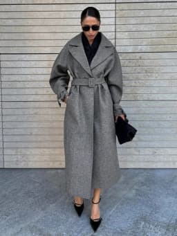 Bornladies Women's Fashion New Autumn Winter Extra Long Belted Loose Wool Coat Elegant Woolen Outerwear Jackets
