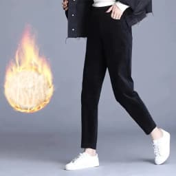 Corduroy High Waist Women's Cotton Pants Fleece Lined Thick Warm Trousers Women 2025 Winter Pockets Solid Color Pants for Woman