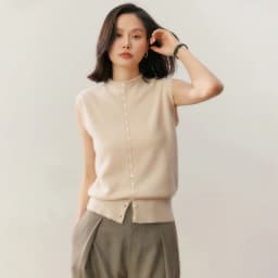 100% Pure Cashmere Pullover Vest Autumn Women's Casual Solid Knitted Sleeveless Sweater Half High Collar Single Breasted Tops