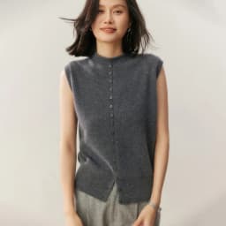 100% Pure Cashmere Pullover Vest Autumn Women's Casual Solid Knitted Sleeveless Sweater Half High Collar Single Breasted Tops