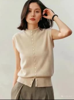 100% Pure Cashmere Pullover Vest Autumn Women's Casual Solid Knitted Sleeveless Sweater Half High Collar Single Breasted Tops