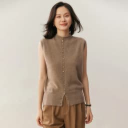 100% Pure Cashmere Pullover Vest Autumn Women's Casual Solid Knitted Sleeveless Sweater Half High Collar Single Breasted Tops
