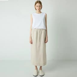 100% Linen Women's Drawstring Straight Skirt Spring/Summer New Arrival Elastic Waist Simple Casual Loose Woman Back Split Skirts
