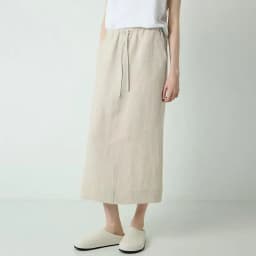 100% Linen Women's Drawstring Straight Skirt Spring/Summer New Arrival Elastic Waist Simple Casual Loose Woman Back Split Skirts