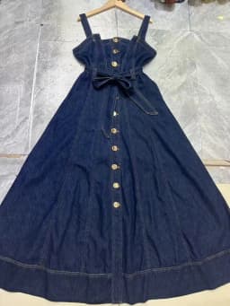 High Quality Autumn Women's Sleeveless Denim Causal Fitted Bodice Dress with Twin Belt Loops