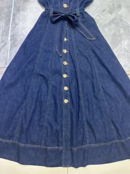High Quality Autumn Women's Sleeveless Denim Causal Fitted Bodice Dress with Twin Belt Loops