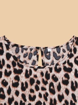 GIBSIE Plus Size Leopard Print O-Neck Ruffle Sleeve Top Women 2026 Summer New Casual Holiday Style Fashion Loose Shirt Blouses