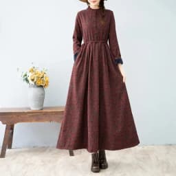 Artistic Retro style Autumn Winter New Women's Thick Floral Dress With Added velvet Cinched waist Slimming Big swing Long Dress