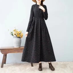 Artistic Retro style Autumn Winter New Women's Thick Floral Dress With Added velvet Cinched waist Slimming Big swing Long Dress