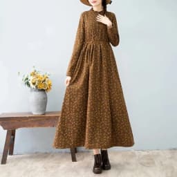 Artistic Retro style Autumn Winter New Women's Thick Floral Dress With Added velvet Cinched waist Slimming Big swing Long Dress