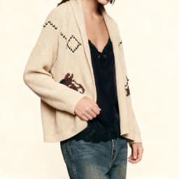 Women’s Knit Cardigan Fashionable Sailboat Horse Pattern Loose Fit Long Sleeve V Neck Open Front Lightweight Sweater